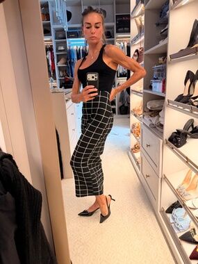 Black & White Windowpane Pencil Midi Skirt | Stretchy & Flattering
